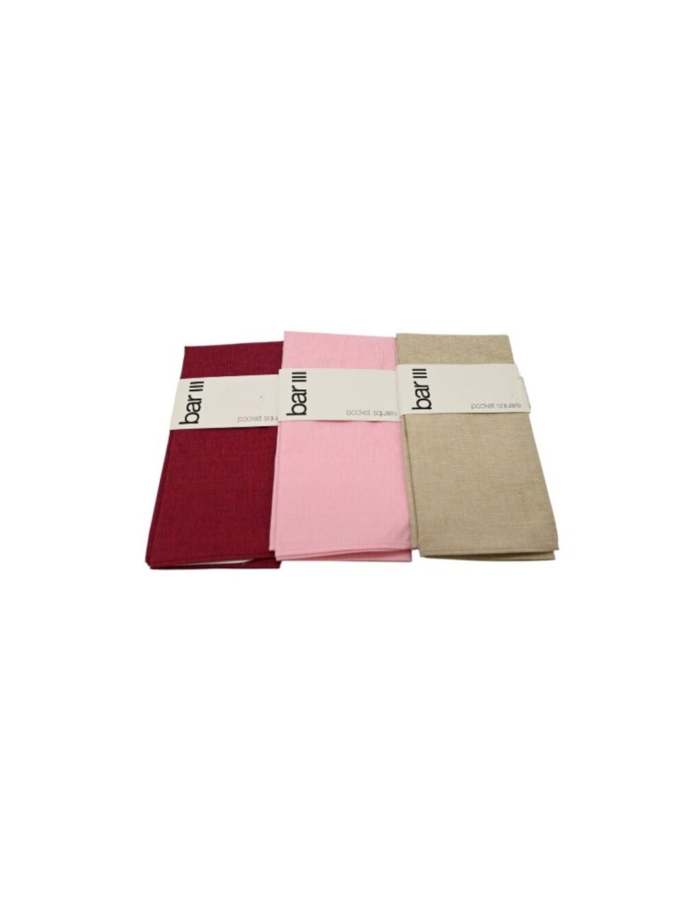 NWT Bar III Lot of 3 Pocket Squares Pink Burgundy Khaki Textured Weave Classic